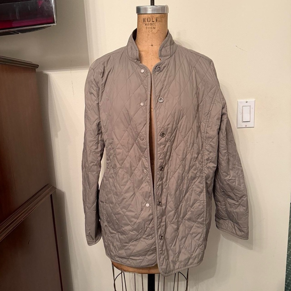 Eileen Fisher Taupe Quilted Nylon Barn Jacket